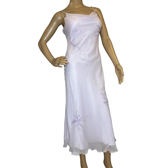 Vintage Y2K 90s Silk Scoop Neck Dress Romantic Fairy Whimsigoth Purple Lilac Bea - Picture 3 of 13